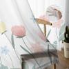 Flower Watercolor Pink Tulle Window Curtains for Bedroom Indoor Living Room Voile Decorative Sheer Curtains Drapes