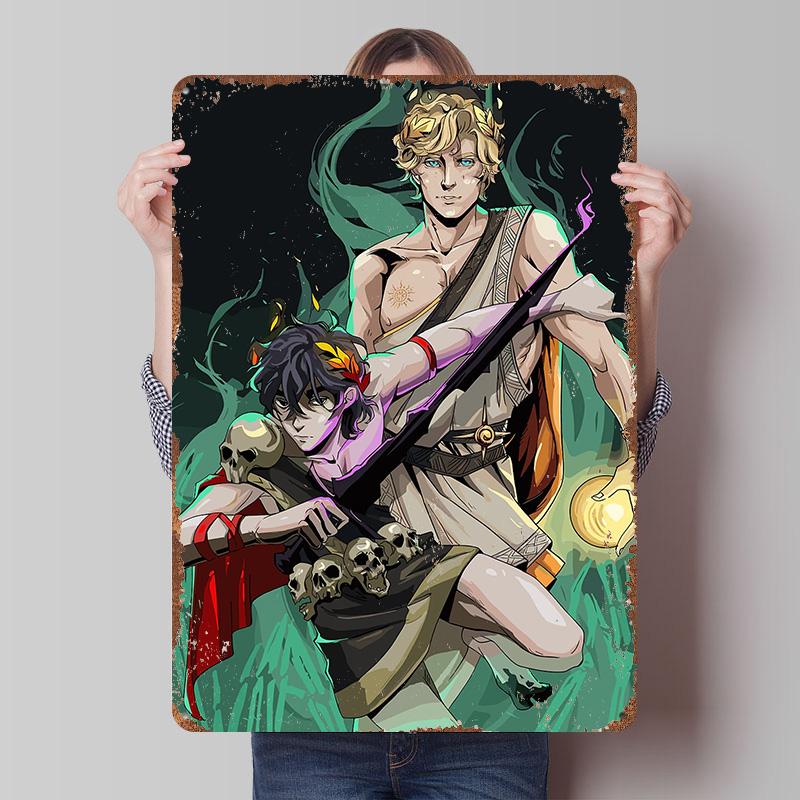 Hades Game Fanart Zagreus and Apollo Tinplate Poster Customized Wall Art Vintage Retro Metal Signs for Gamer Room Decoration