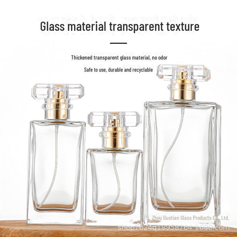 Fashionable Flat Square Perfume Bottle - 30ml, 50ml, 100ml with Push Spray, Portable, Thick Base.