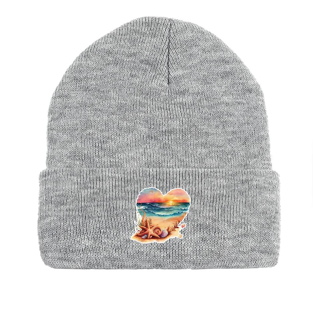 Вязаная шапка с принтом «Сердце и закат», шапка-бини ко Дню святого Валентина, шапки-бини, ветрозащитный универсальный головной убор для отдыха, вязаная шапка-бини