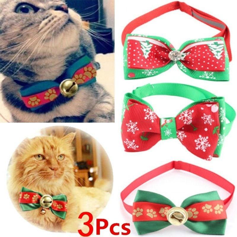 3 шт. Рождественская серия Ошейник для собаки с галстуком-бабочкой и сверкающими стразами для собак малого размера Нарядное украшение Галстук для питомцев Ошейник