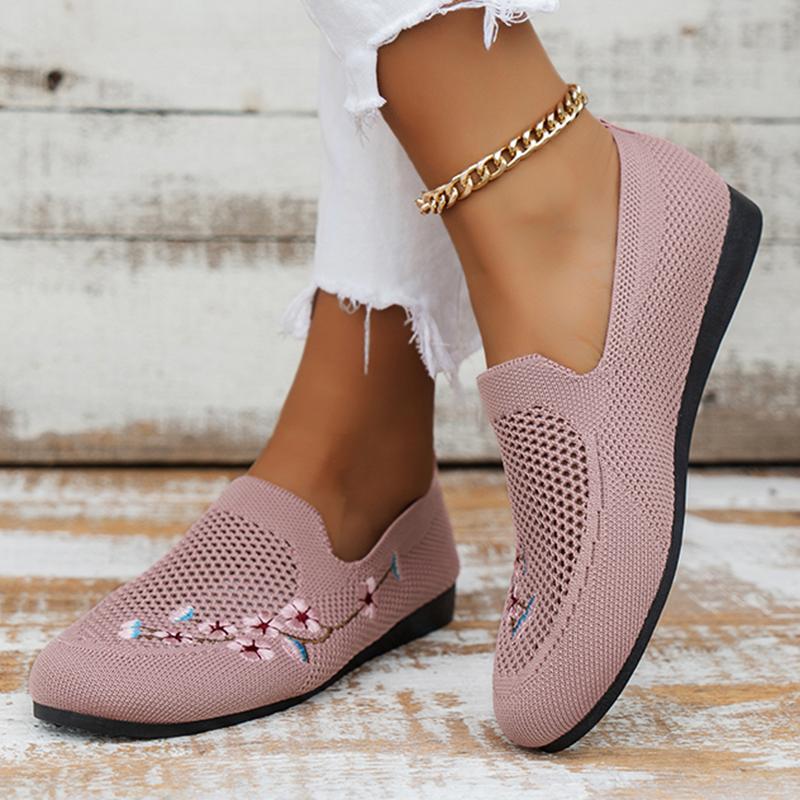 Fashion Fashion Embroidery Knitted Loafers Women Mesh Breathable Shallow Flats Shoes Woman 2024 Summer Soft Sole Casual Shoes Big Size43