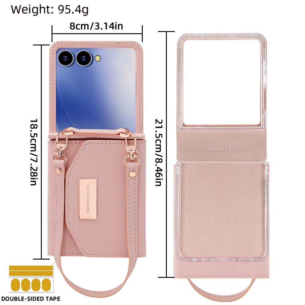 Women's Fashionable PU Leather Wallet Phone Case Cover Compatible With Galaxy Z Flip 8/ Flip 7 Flip6/5/4/3 Case With Wrist Strap