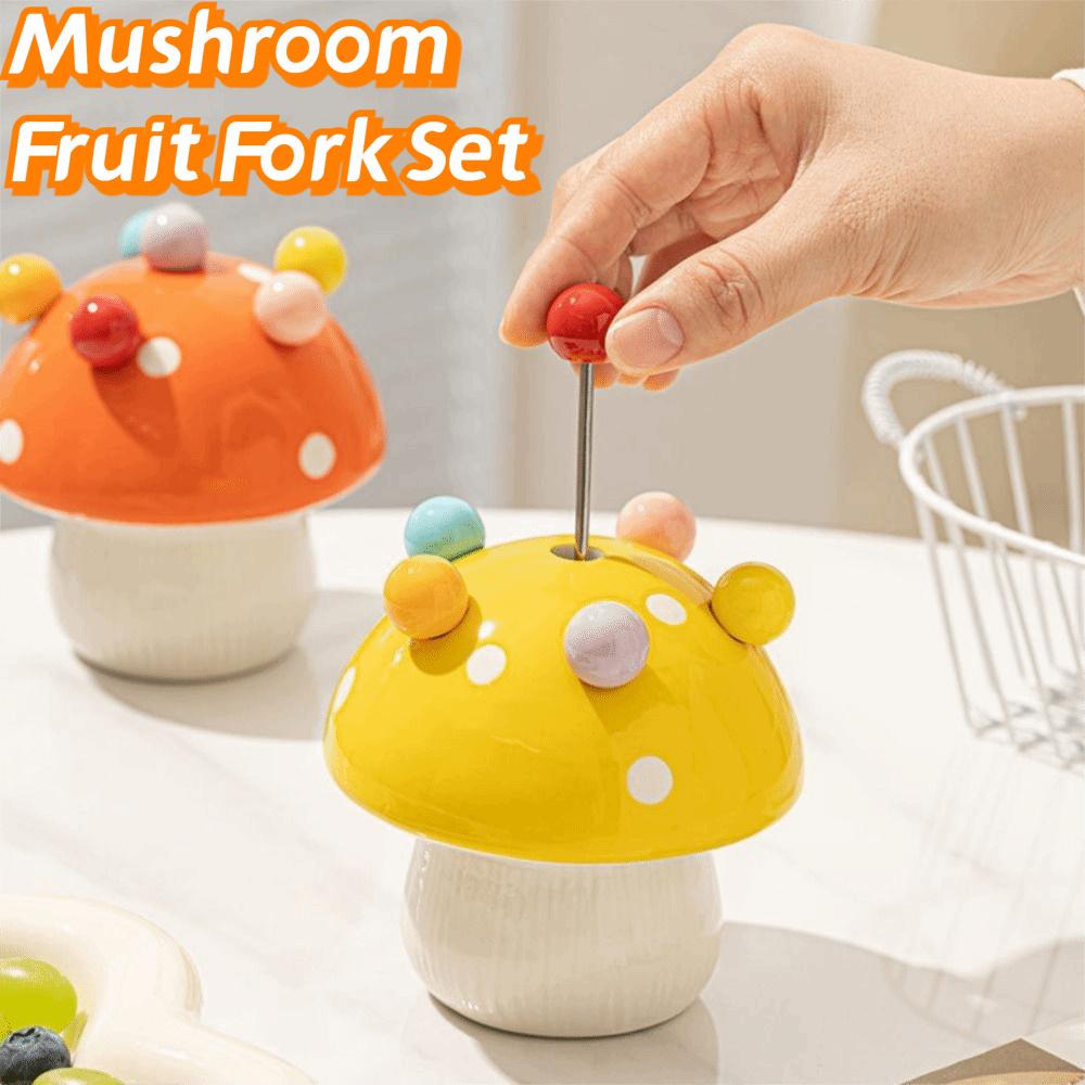 Anti-scald Mushroom Fruit Fork Creative Mushroom Fruit Fork Set Dessert Salad Fork Ceramic Cutlery