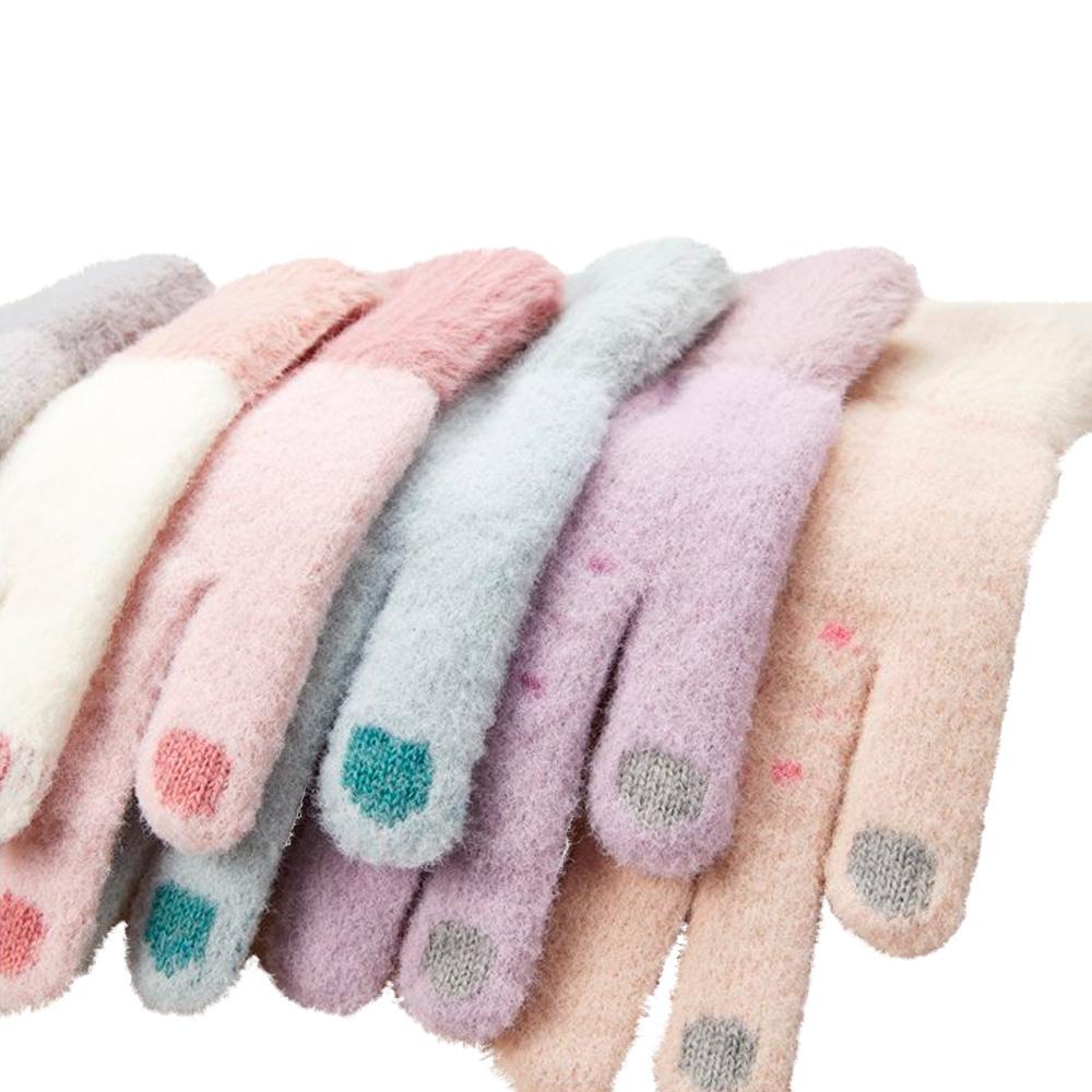 Warm winter touchscreen gloves for women's phones, white and pink