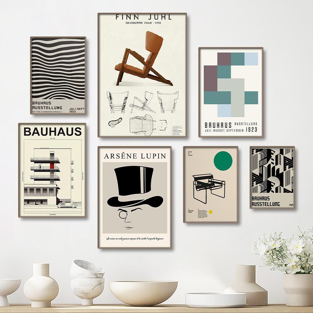 Черно-белая выставка модернизма, печать на холсте, винтажная минималистичная картина в стиле Баухаус, настенные художественные постеры для домашнего декора, без рамки