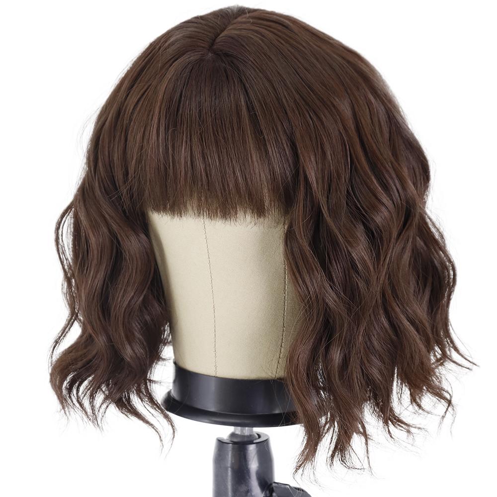 XINRAN Женский модный короткий волнистый парик с челкой, винно-красный волнистый парик, разноцветные парики из синтетического волокна для женщин