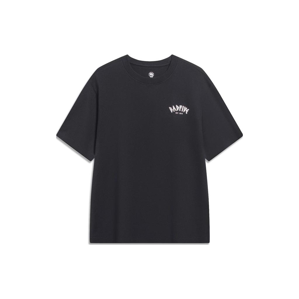 Li-Ning Badfive Letter Print Loose Round Neck Short Sleeve T-Shirt Men Tops Black AHST289-2