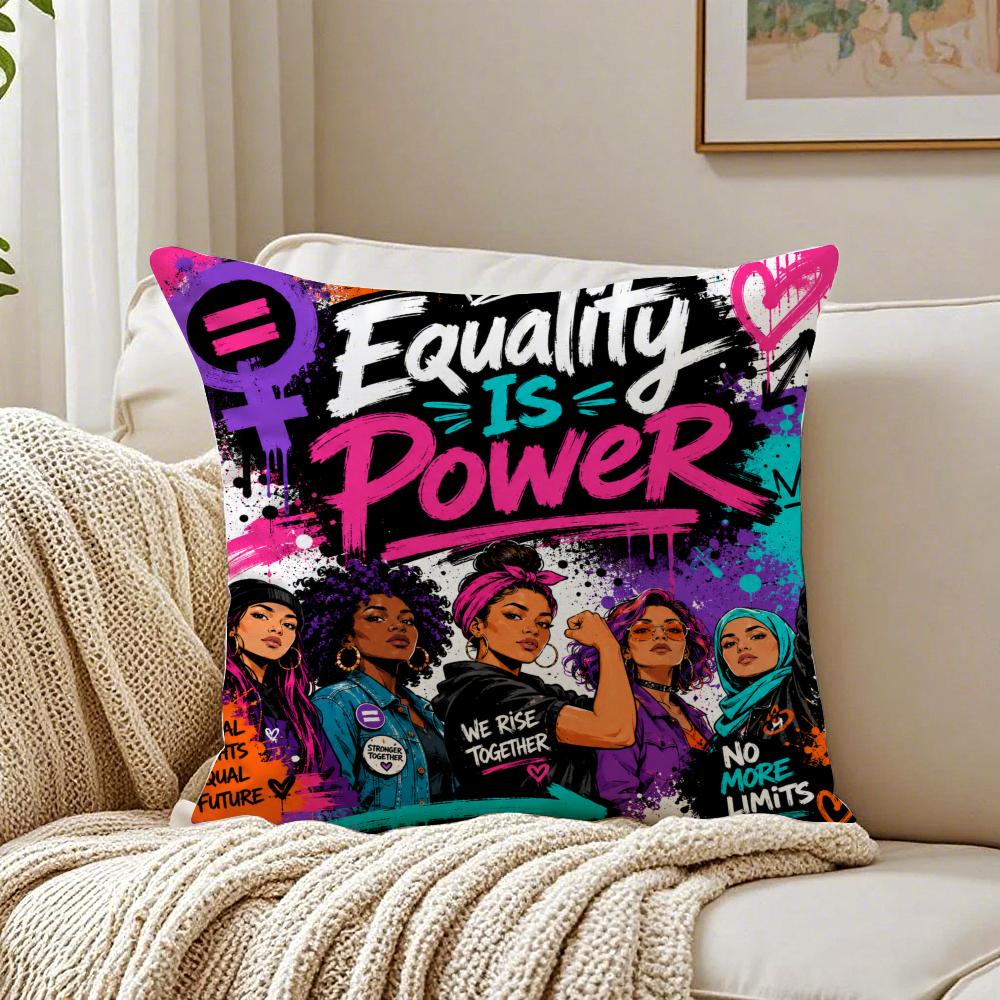 Equality Is Power Cushion Cover Breathable Organic Short Plush Cushion Covers Machine Washable Wrinkle-Resistant Soft Durable