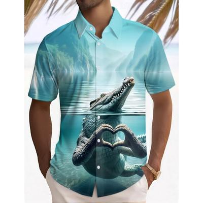 Мужская рубашка 3D мода повседневный крокодил животное сердце принт гавайский лацкан рубашка короткий рукав топ Homme Harajuku Ropa Hombre
