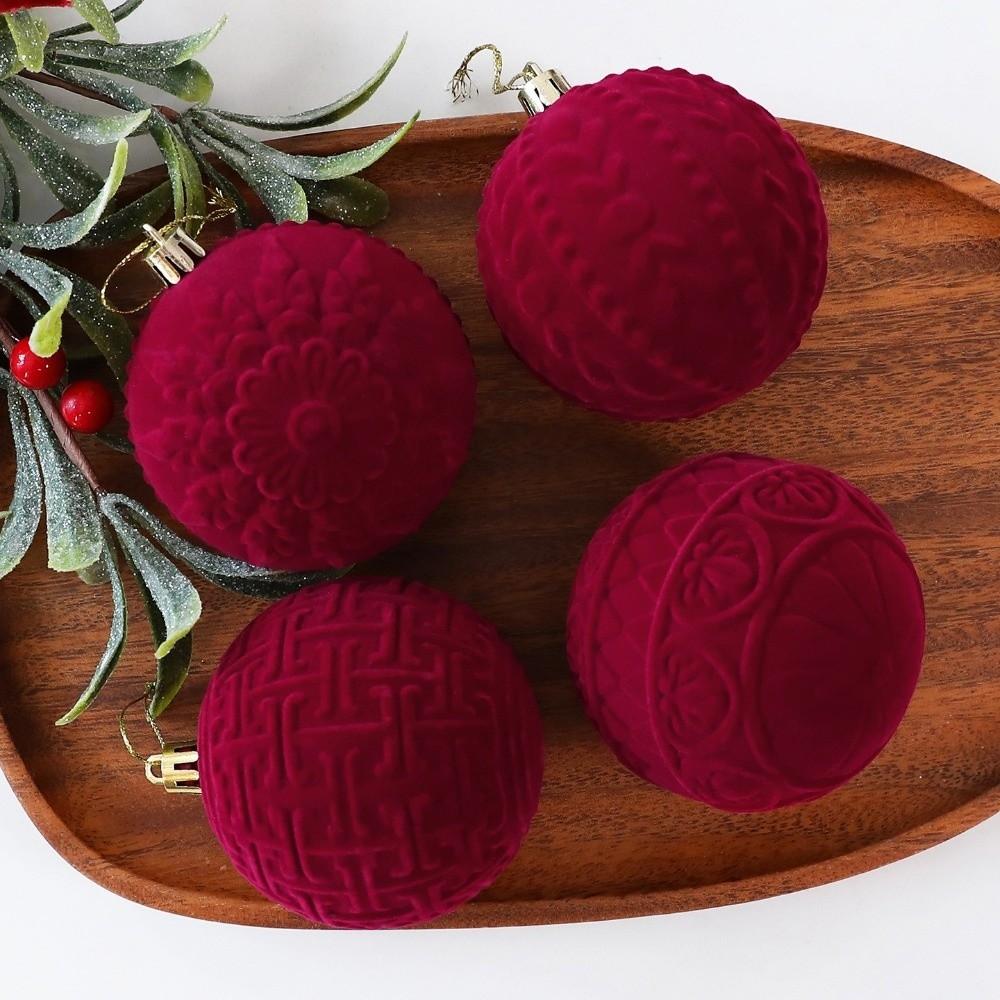12Pcs Flocking Christmas Spheres Pendant Festive Hanging Decorations Holiday Party Decoration