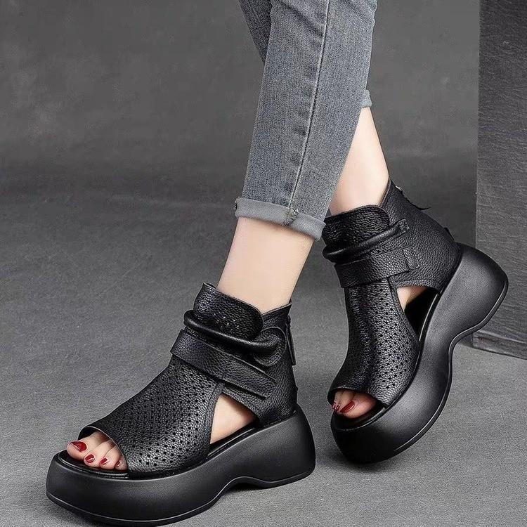 Fashion Women's New Gladiator Sandals 2024 Fashion Zipper Non-slip Wedge Women Shoe Summer Casual Open-toed Brown Platform Roman Sandals