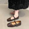 Fashion Mary Jane Shoes Female High Quality Buckle Ballet Shoes for Women Square Toe Flat Cowhide Ladies Single Shoes 2025