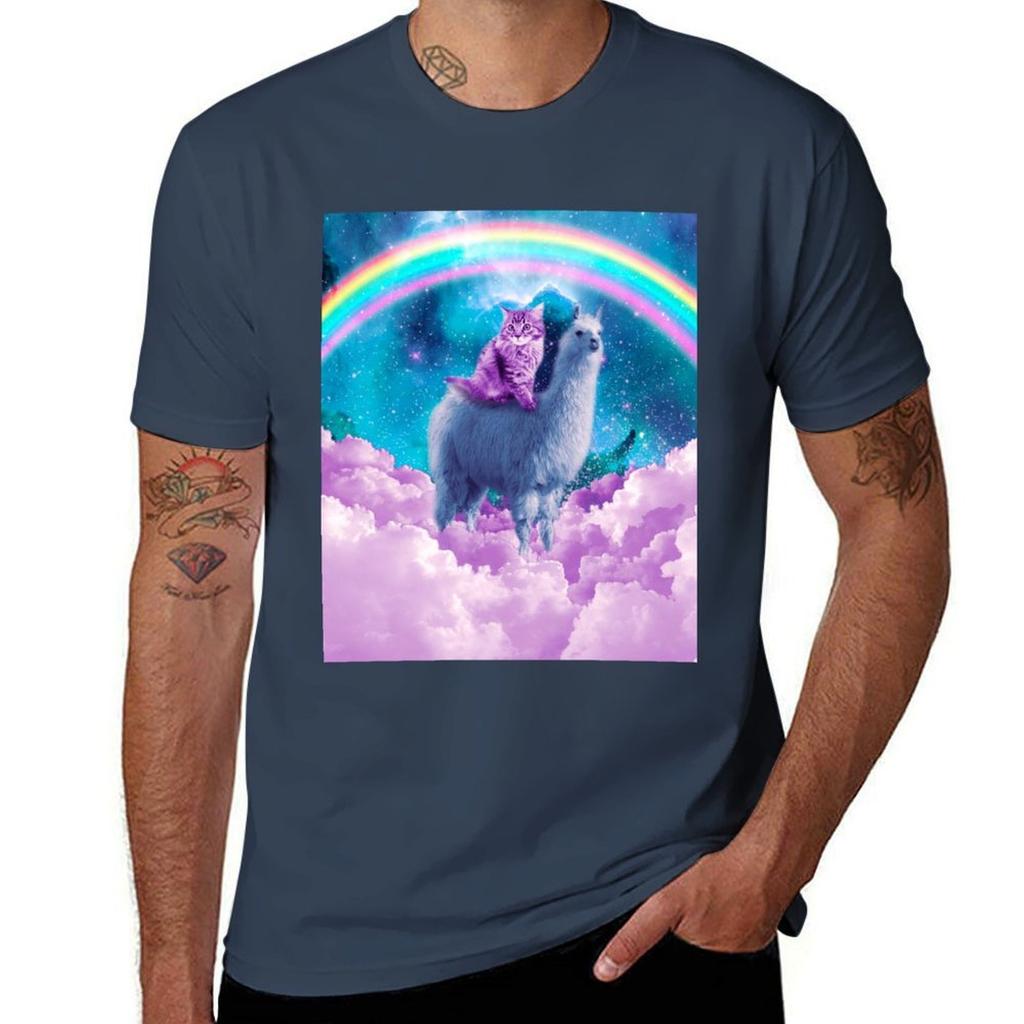 Rainbow Llama Cat Llama Tshirt T Shirts For Unisex Cotton Funny Unisex T Shirt Cotton 100 Tshirt