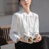Французская элегантная белая рубашка с длинным рукавом и бантом-кошкой - Женская профессиональная одежда для работы весна/осень 2025
