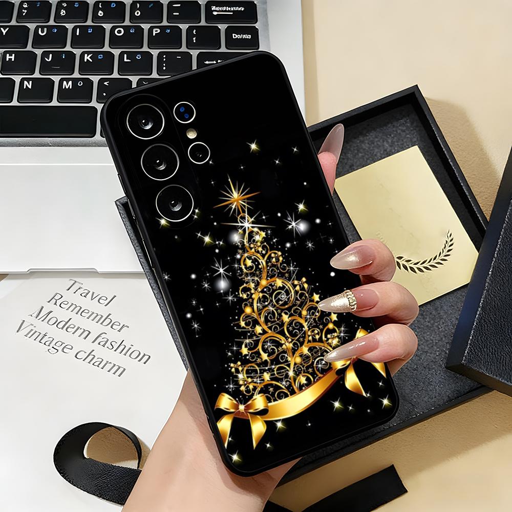 Merry Christmas Tree Phone Case For Samsung S26 S25 S24 FE S23 S22 S21 Plus S20 Ultra Note20Ultra Black Soft Shell