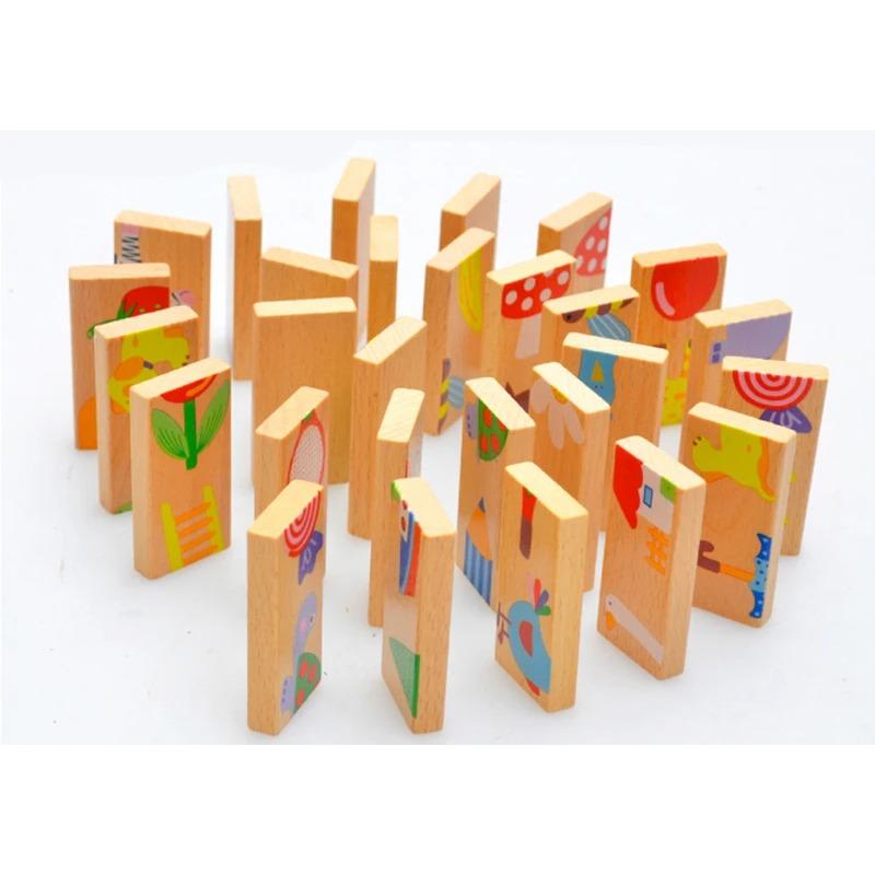 28 шт. Деревянные игрушки домино Раннее обучение Деревянный набор домино с животными Сортировка по форме Обучение порядку Развивающие игрушки для детей