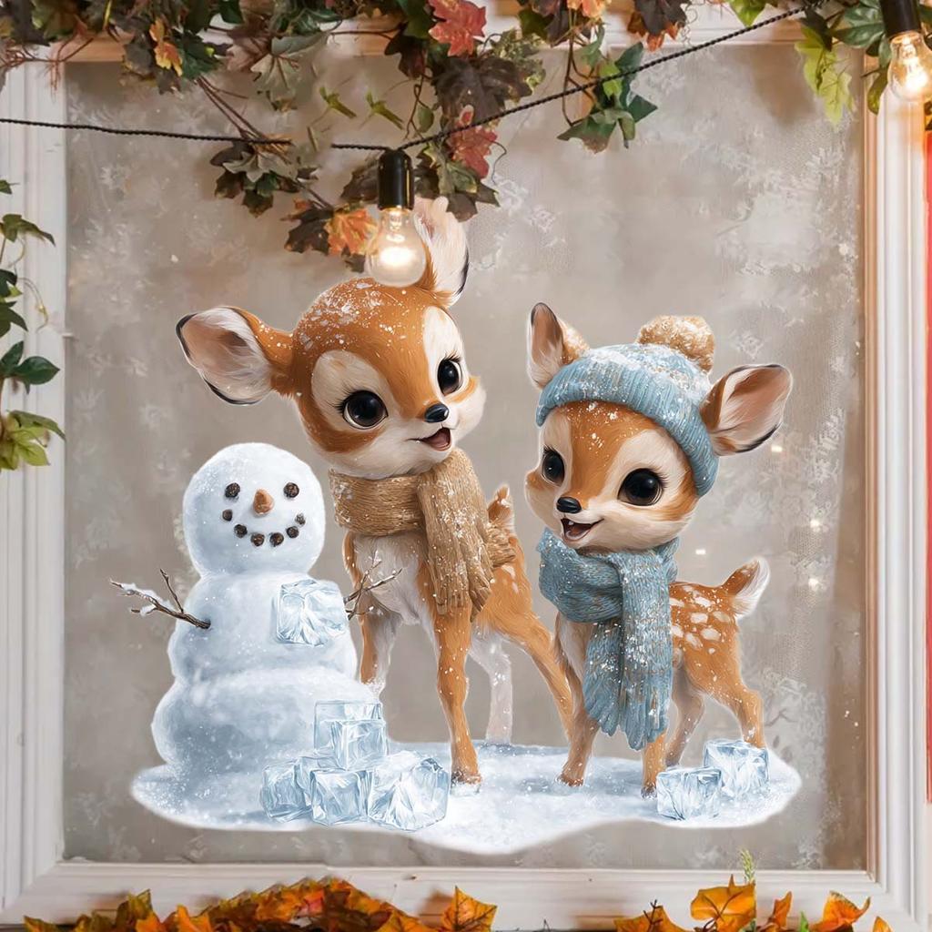 Рождество, Рождественский олень, Снеговик, Полностью прозрачное, Двустороннее видимое стекло, Наклейки для украшения дома