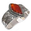 Carnelian Carving Gemstone 925 Sterling Silver Cuff Bangle Adjustable v8A19