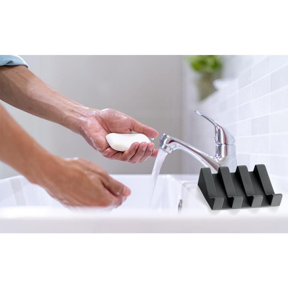 Soap dish rack, anti-slip bathroom accessories, silicone soap box protector, sink deck, bathtub, shower tray soap drain, silicon