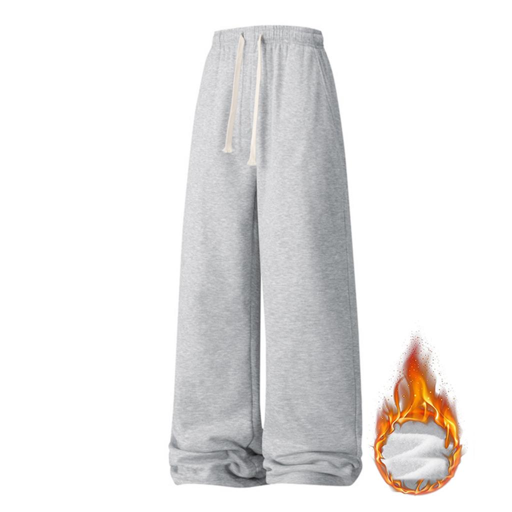 Men's Solid-color Casual Sportswear Pants, Men's Thin Fleece Drawstring Straight-leg Loose Flat-mouth Sweatpants