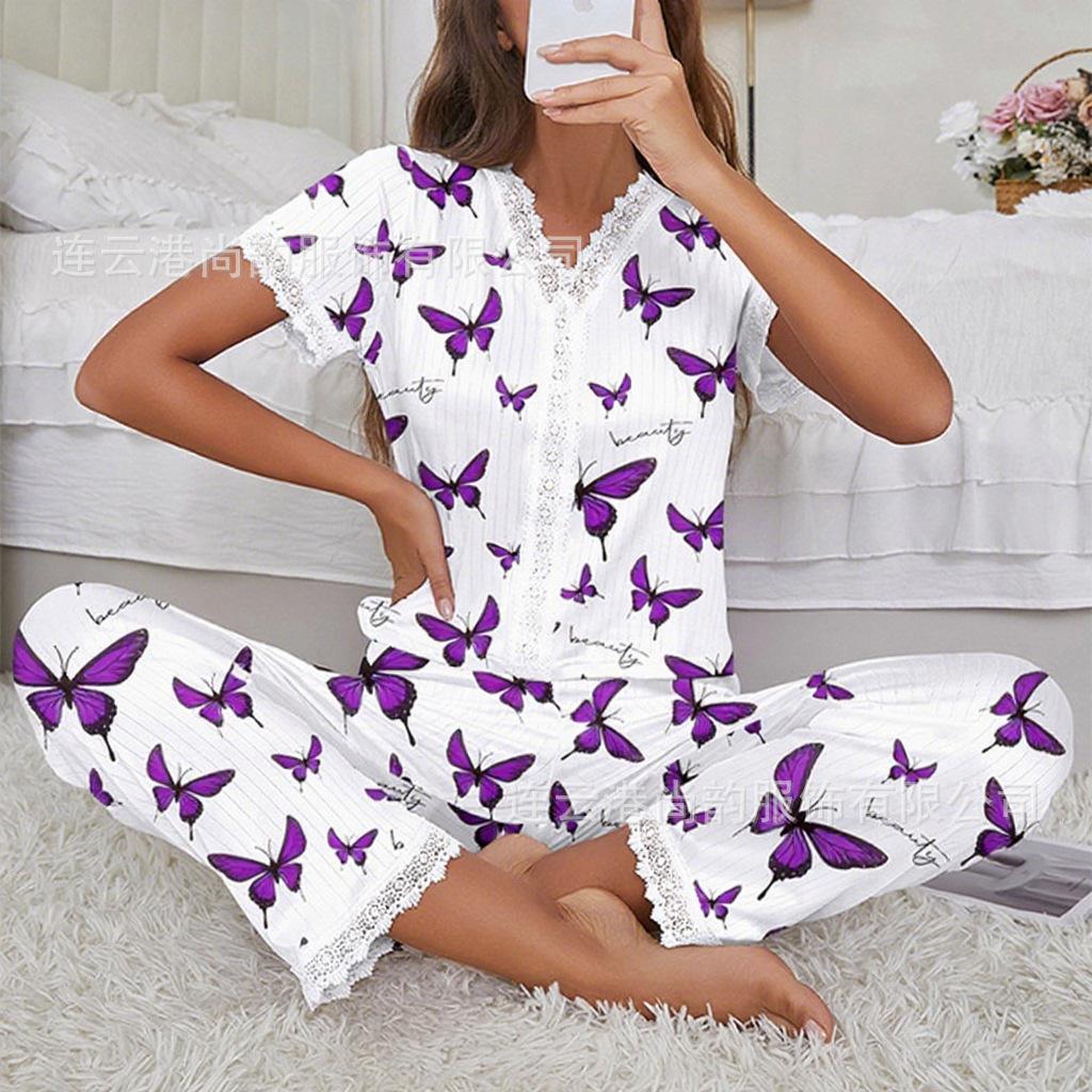 Sexy nightgown sexy women pajamas loungewear two-piece set butterfly suspender skirt nightgown