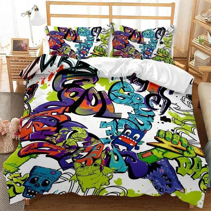 3D Print Graffiti Hip Hop Street Culture Bedding Set Single Twin Double Queen King Cal King Size Bed Linen Set