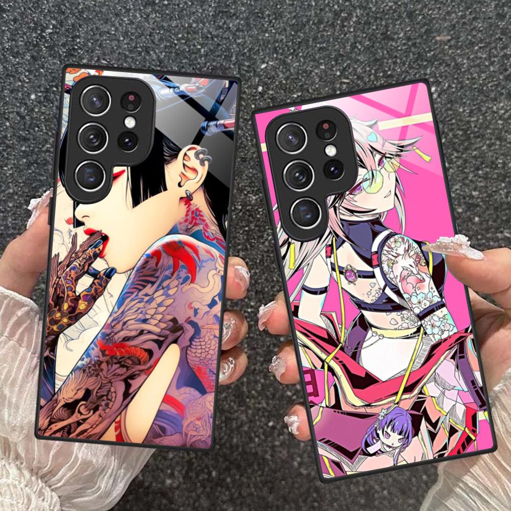 Модный Чехол для Телефона с Татуировкой Девушки для Samsung Galaxy A56 55 54 53 52 51 36 35 34 23 16 15 5G Стеклянный Цветной Чехол Обложка