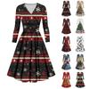 Women's Casual And Fashionable Christmas Printed Long Sleeved V-neck Sexy Dress