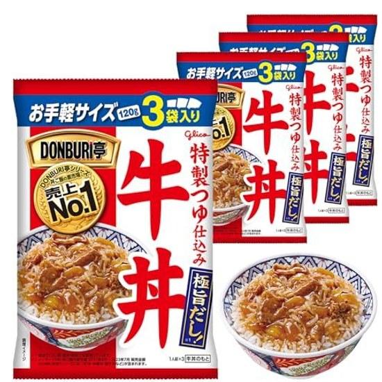 DONBURI-tei Gyudon 3 Meal Pack x 4 Units Ezaki Glico (Room Temperature Storage Emergency Food Stockpiling Rolling Stock Donburi Base Retort)
