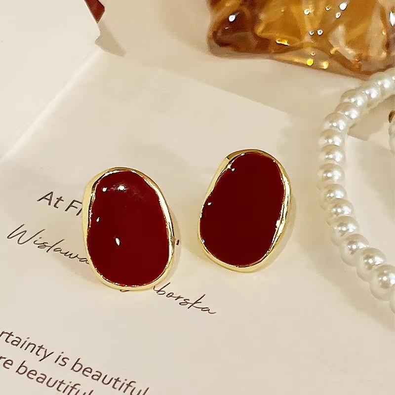 New Wine Red Geometric Hanging Earrings for Women Metal Pendants Dangle Earrings Red Exaggerated Drop Earrings aretes