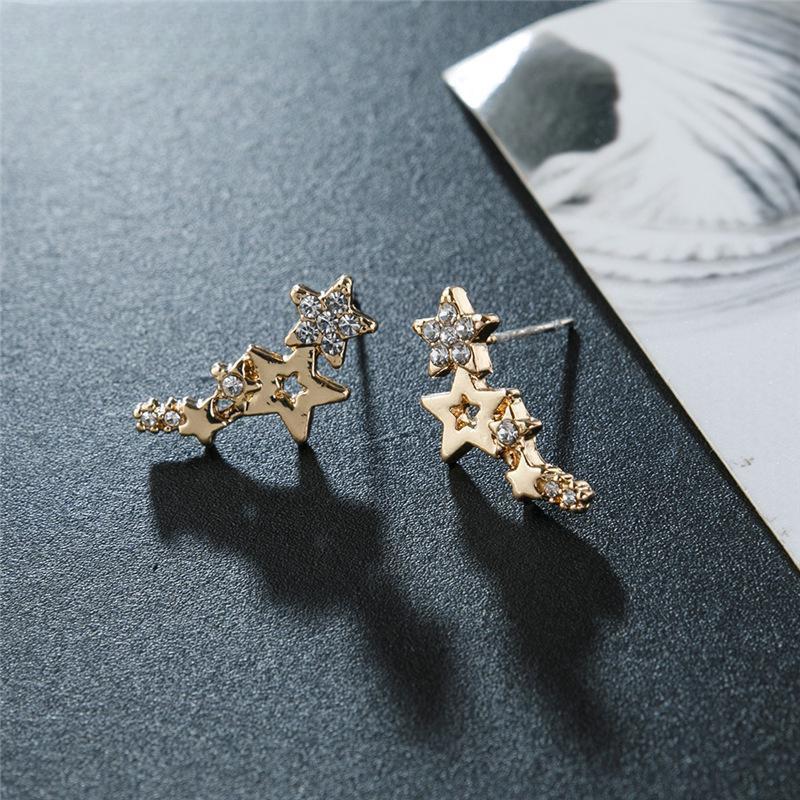 Shining Geometric Gold Color Earrings for Women Climber Tiny Star Stud Earrings Birthday Gift Jewelry Earrring