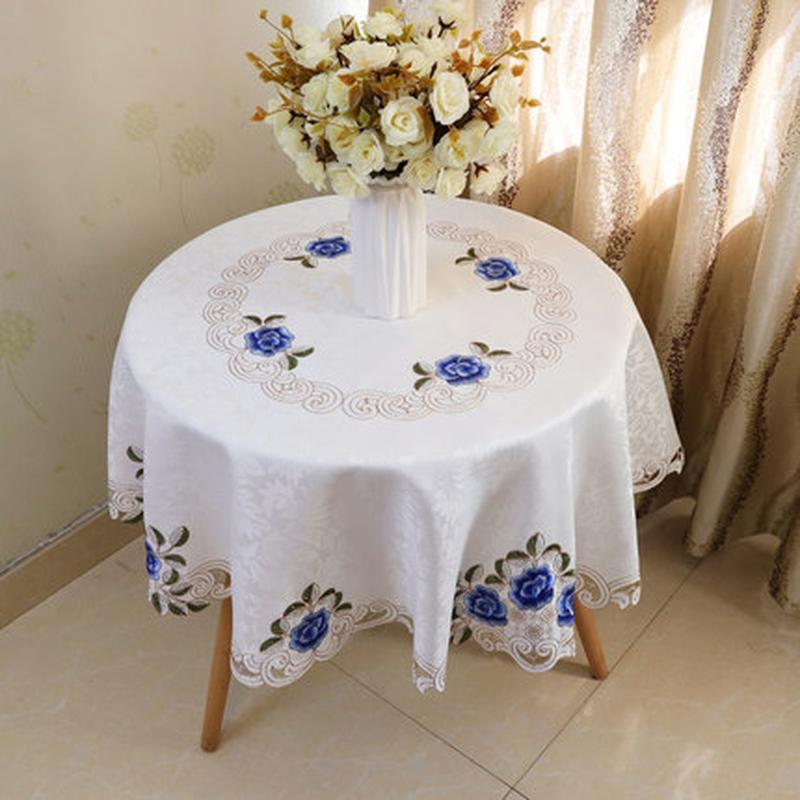 European Embroidery Table Cover Round Tablecloth Fabric Square Lace Pastoral Table Cloth Flower Simple Modern Dining Table