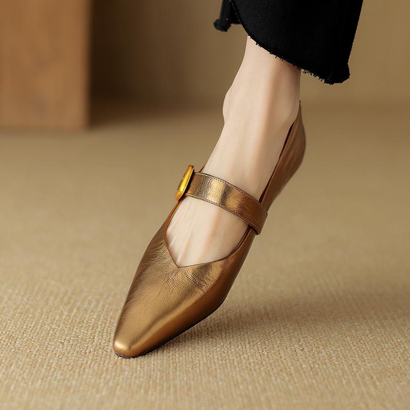 Fashion 2024 New Size 34-40 INS Brand Women Ballet Flats Shoes Soft Real Leather Pumps Shoes for Woman Strap Wedding T-Strap Heel Shoes
