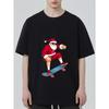 Santa Claus Skateboarding T Shirt Black Christmas Holiday Cartoon Print Unisex Casual Wear for Men Women and Kids