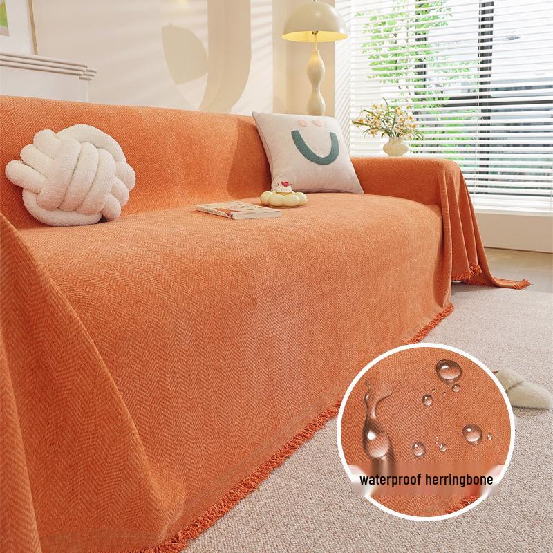 Современный минималистичный чехол на диван из шенилла в елочку, всесезонное нескользящее одеяло