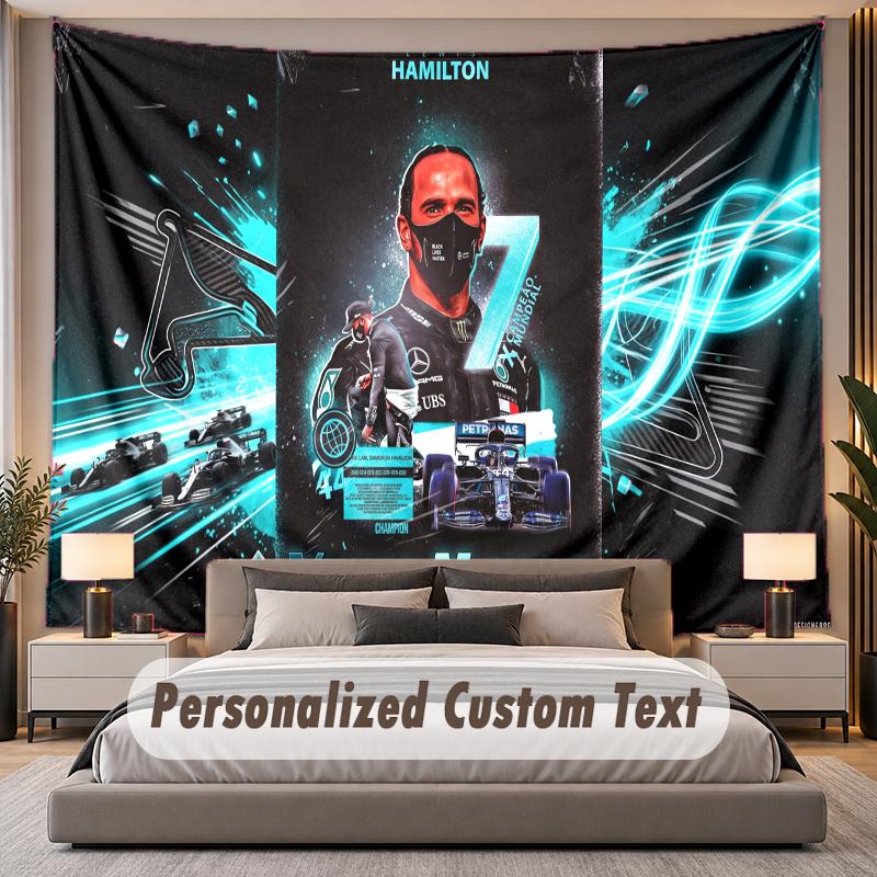 Custom Name Text Tapestry Lewis Hamilton Personalized Polyester Wall Tapestry For Bedroom And Room