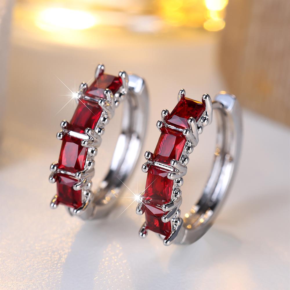 Charming Square Cut Blue Green Rainbow Zircon Hoop Earrings Trendy Ear Accessories Wedding Party Jewelry