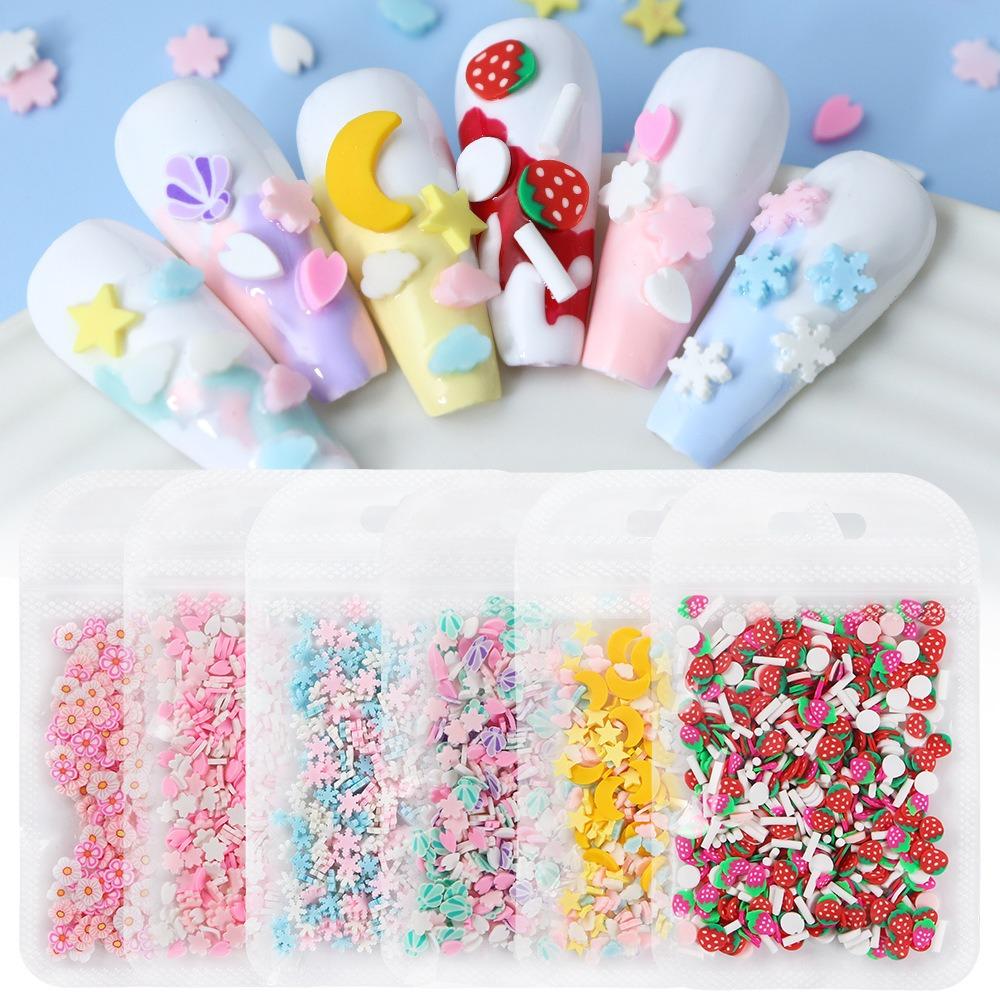 10g/bag Light Colored Soft Ceramic Sliced Strawberry, Starry Moon, Cloud, Nail Art Decoration, DIY Filling, Drip Glue, Flowing Hemp Accessories