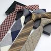 Tie Men'S, Vintage British 7Cm Narrow Black Grey Striped Plaid Cotton And Linen Shirt Student School Style Hand Beat