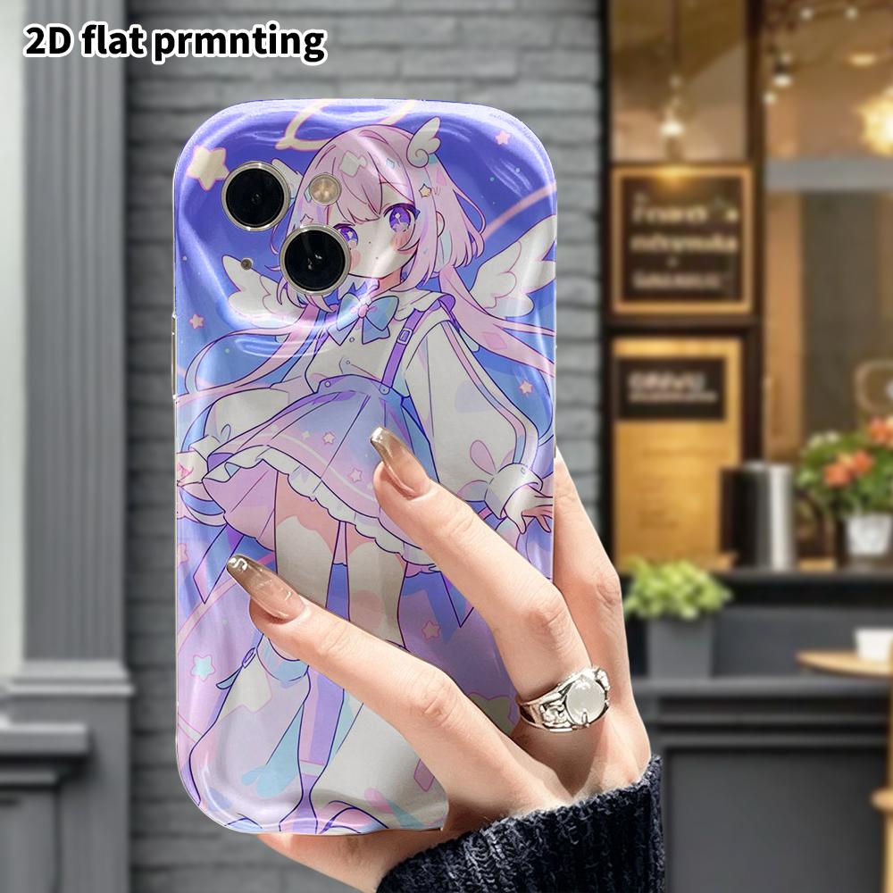 Phone Case: 2D flat design, suitable for iPhone 18 17 16 15 14 13 12 Pro protective case, phone decoration, pink-purple cute little angel, Halloween a