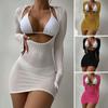 3 Pcs/Set Bikini Set Cover Up Color Three-point Set Solid Long Sleeves Low-cut Skinny