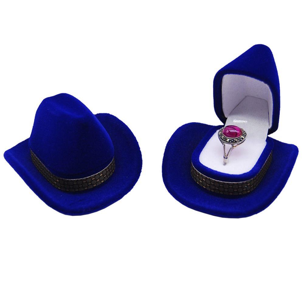 Personalized Western Cowboy Hat Ring Box Flocked Creative Ring Box Jewelry Storage Boxes  Girl