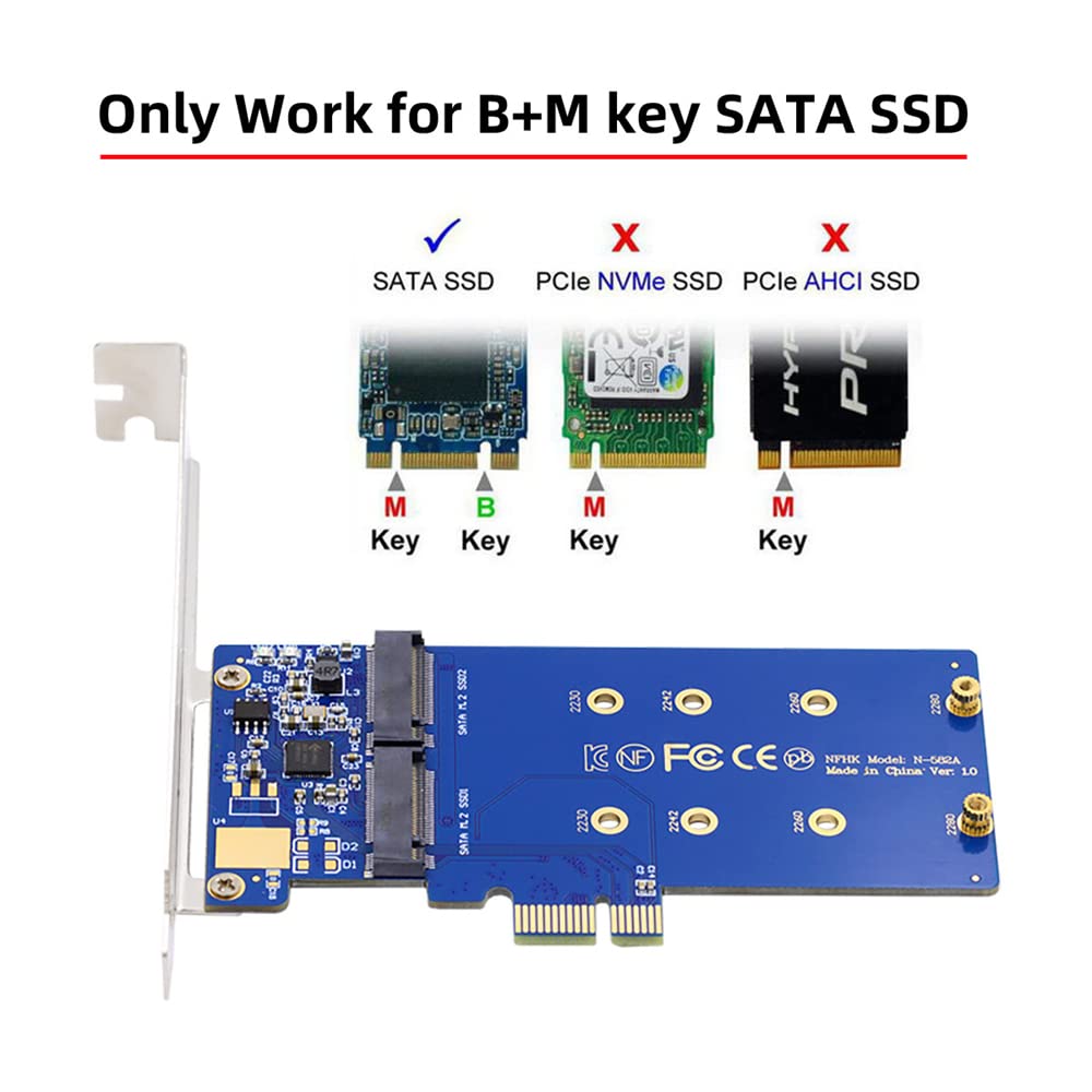 NFHK Двойной SATA NGFF Key B+M SSD PCI-E 1x Материнская плата Настольный Адаптер Конвертер SSD Карты JMB582 2280.
