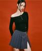 Poyeong Slit Pleats Skirt Pinstripe