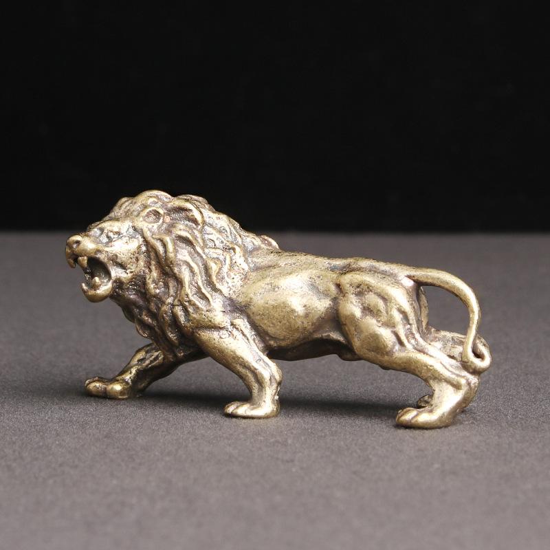 Antique Brass Lion King Home Decor Mininature Copper Animal Figurines Ornaments Bronze Sculpture Desk Craft Decorations Gifts