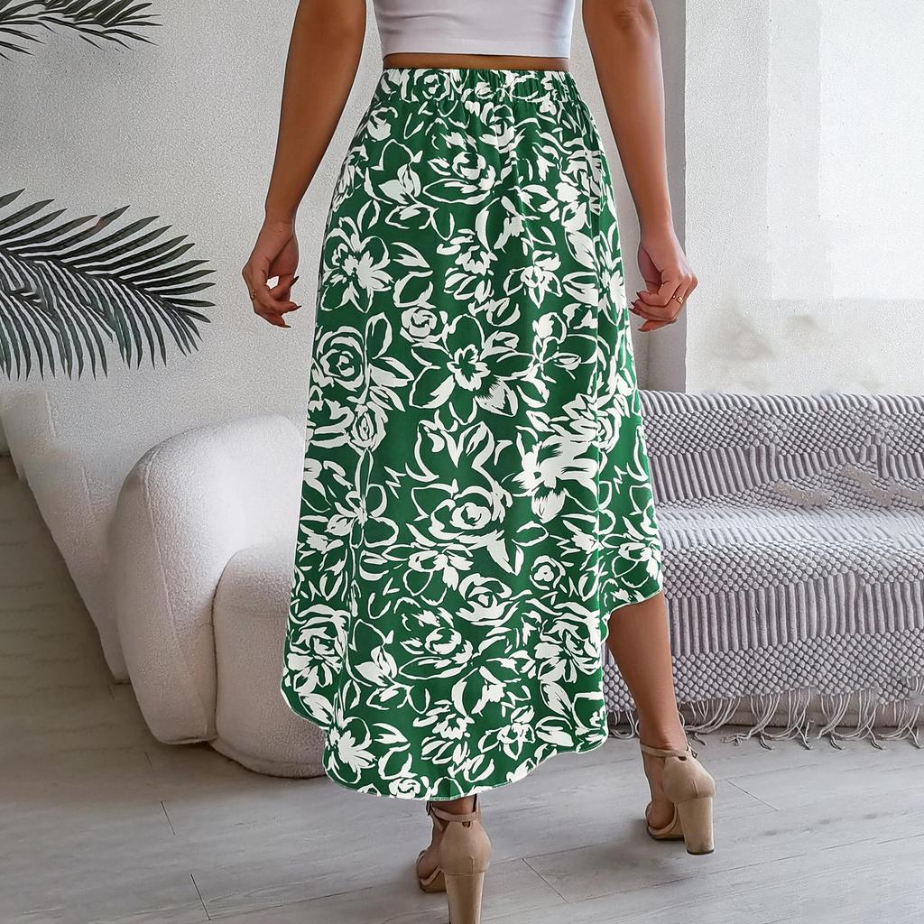 Женская юбка средней длины на весну и лето, с высокой талией, трапециевидной формы, прямой цвет с принтом