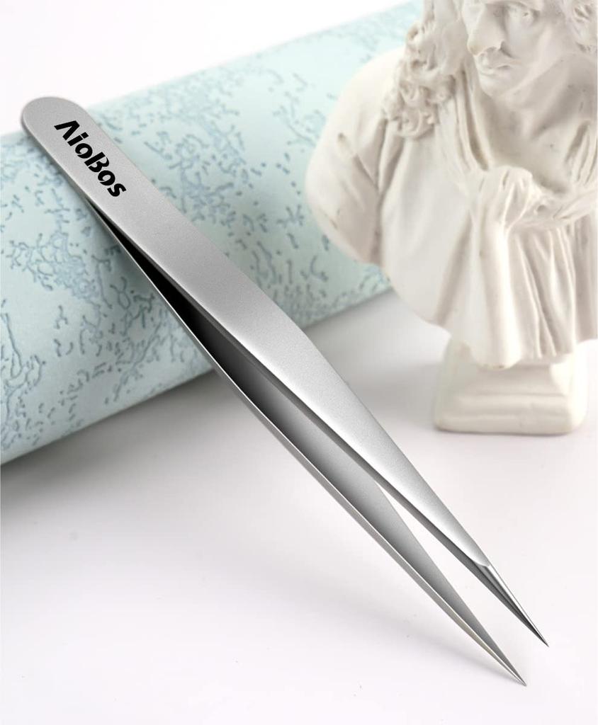 Пинцеты AioBos Precision с пескоструйной обработкой для бровей, носа, черных точек, бороды, унисекс, чехол для хранения для легкого и точного удаления волос, с тонким кончиком