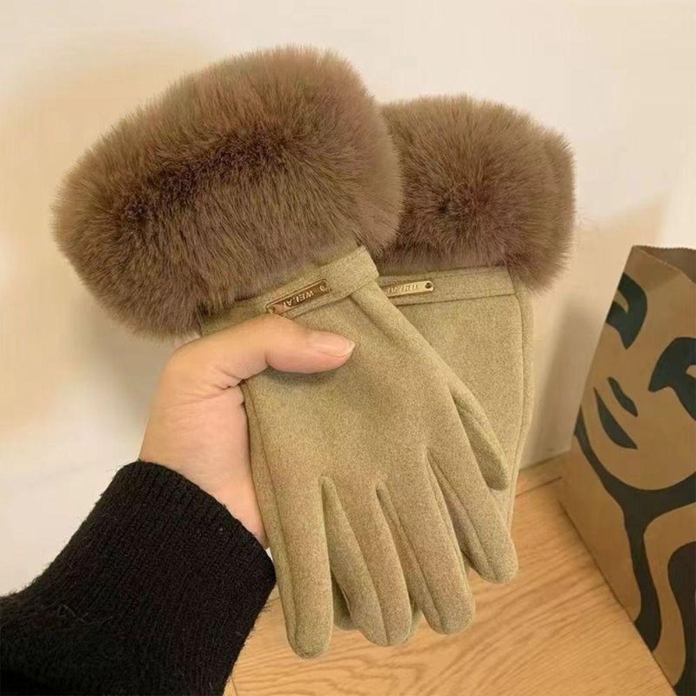 Solid Color Gloves Warm Full Finger Mittens Fashion Women Furry Gloves Female
