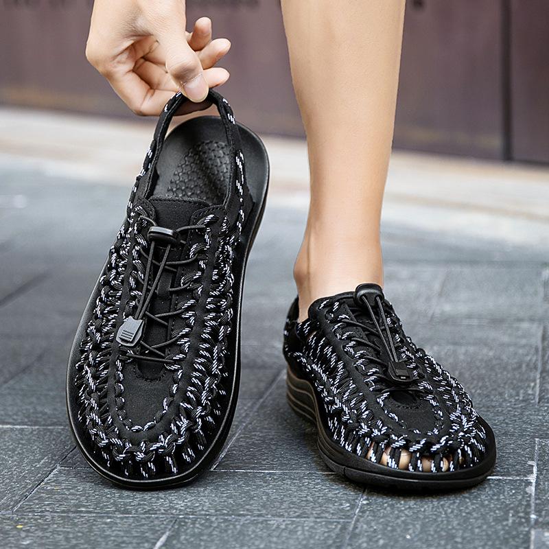 Модные мужские сандалии Натуральная кожа Мужская повседневная обувь Плетеный дизайн Пляжные сандалии Уличная обувь для пар Водная обувь 2025